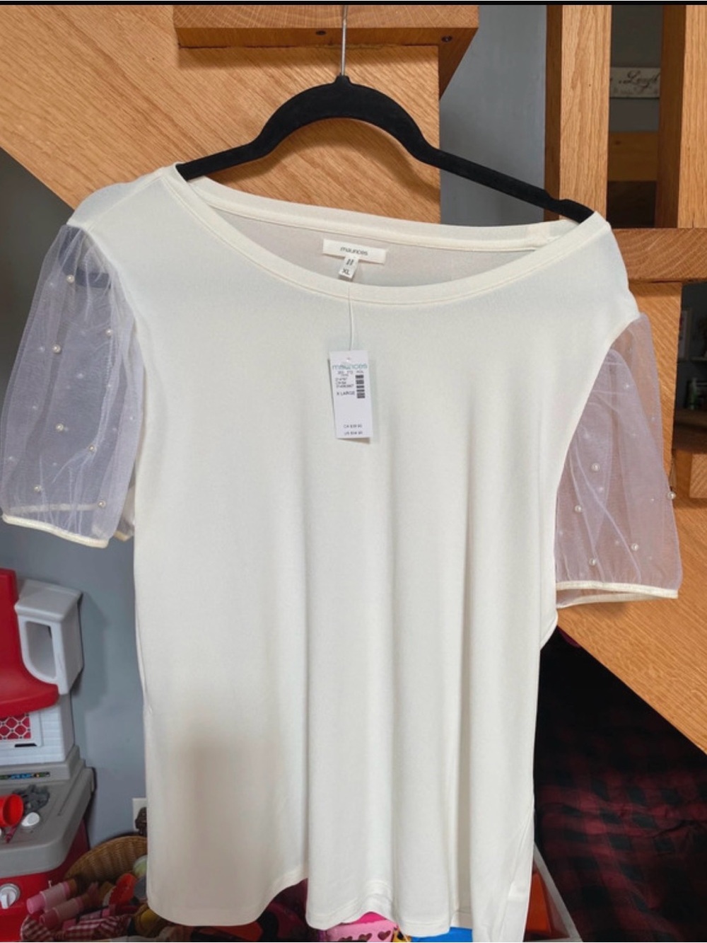 Maurices Ivory Pearl Sheer Sleeve Blouse XL NWT